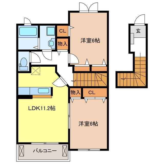 スターブル D棟(2LDK/2階)の間取り写真