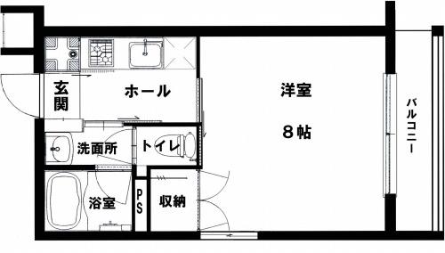 オアシス西新(1K/3階)の間取り写真