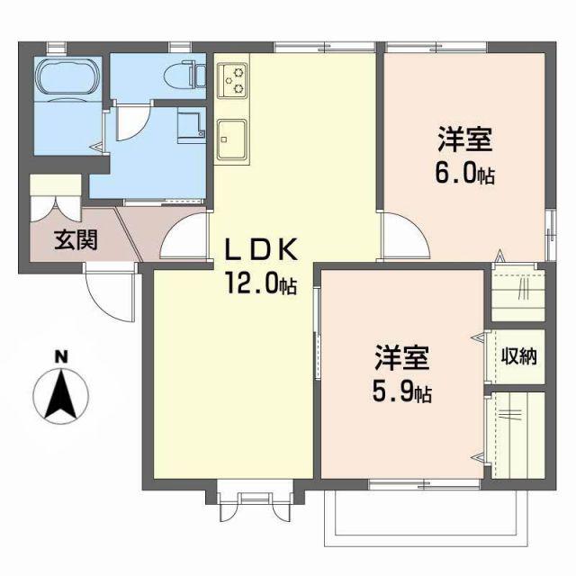 ディアス竹原(1LDK/1階)の間取り写真