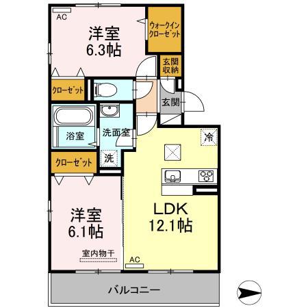 メゾン勝賀(2LDK/1階)の間取り写真