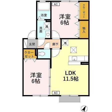 オンブラージュ(2LDK/1階)の間取り写真