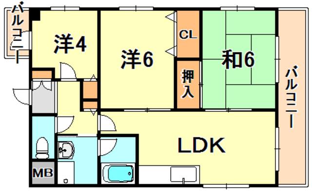 ハイツべルビュウ(3LDK/4階)の間取り写真