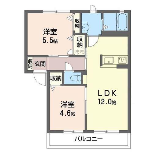 サンシャインヒルズ湘南(2LDK/2階)の間取り写真