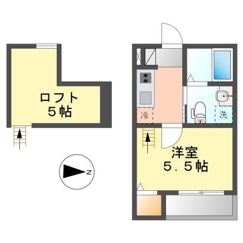 アソシエIII(1SK/2階)の間取り写真