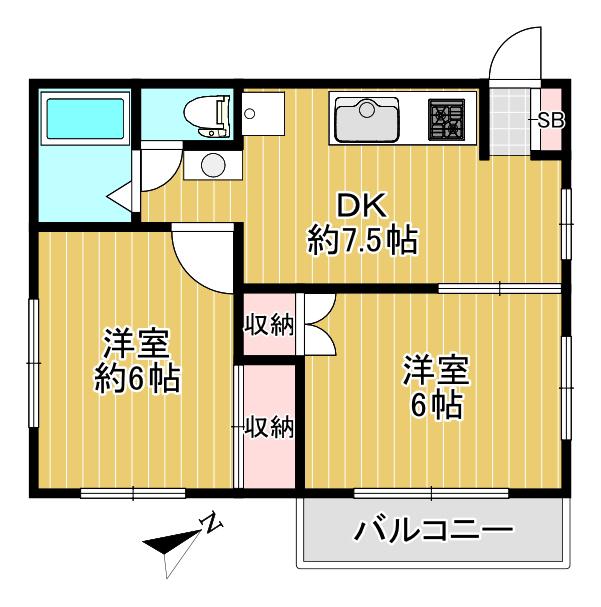 ヴェルデメゾン(2DK/3階)の間取り写真