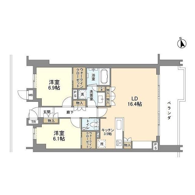 瀬田の杜 GARDEN & TERRACE A棟(2LDK/2階)の間取り写真