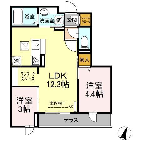 ステラ美光(2LDK/1階)の間取り写真