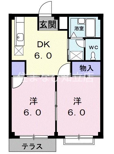 ドミール神明B(2DK/1階)の間取り写真