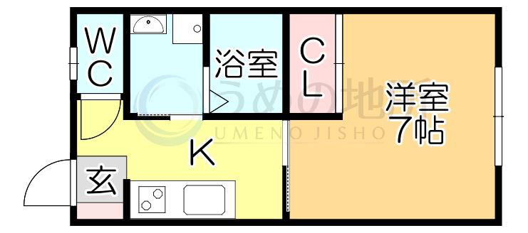 ロワールハイツ(1K/2階)の間取り写真