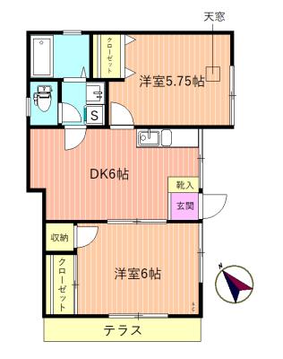 ホワイトシェルハウス(2DK/1階)の間取り写真