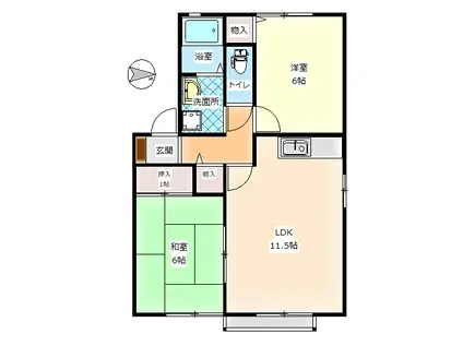 ハイツ沖(2LDK/1階)の間取り写真