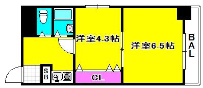 ダンディライオン東灘(1DK/2階)の間取り写真