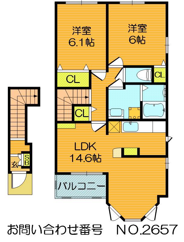 アルドーレ ウーノ(2LDK/2階)の間取り写真