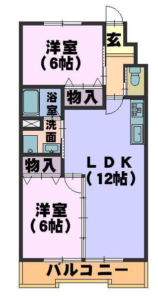 ヒルサイド猫ヶ洞(2LDK/2階)の間取り写真