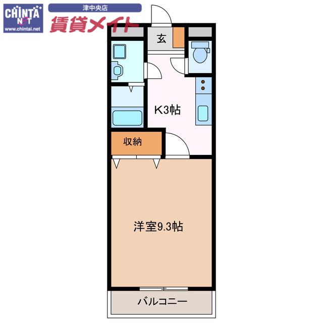 ユースハイム(1K/2階)の間取り写真