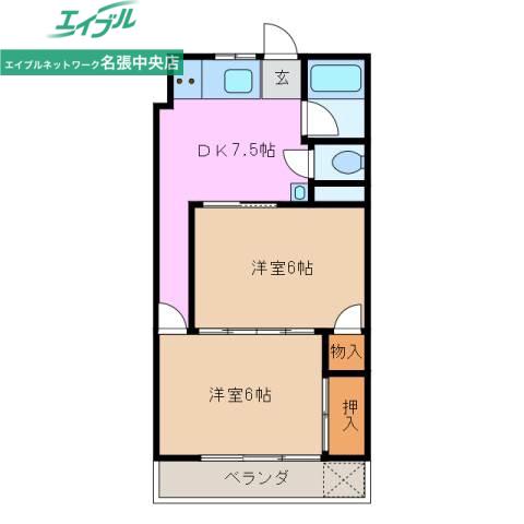 名張駅前マンション(2DK/1階)の間取り写真