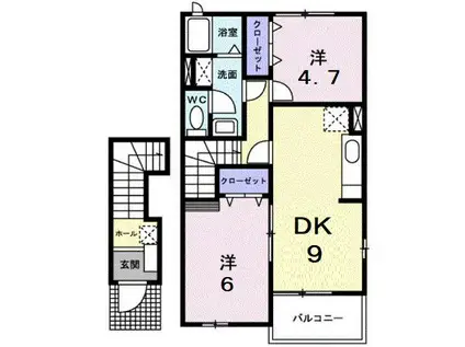 ヴィラ・ユニゾン A・B棟(2DK/2階)の間取り写真