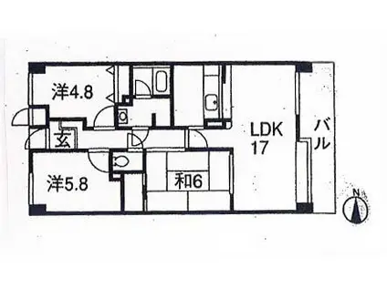 サーパス海老園(3LDK/6階)の間取り写真