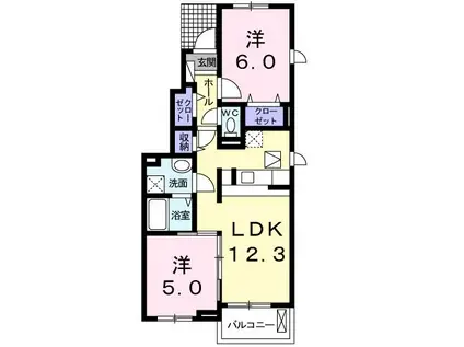 ミルトラウム(2LDK/1階)の間取り写真