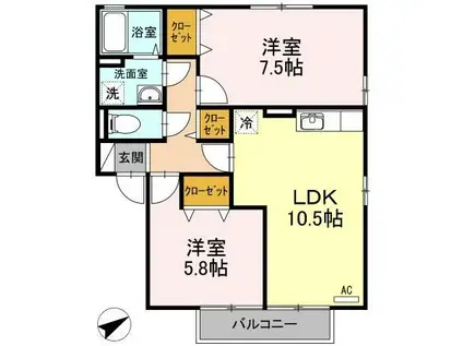 ラ リビエール ヴィラージュ 2LDKH(2LDK/1階)の間取り写真