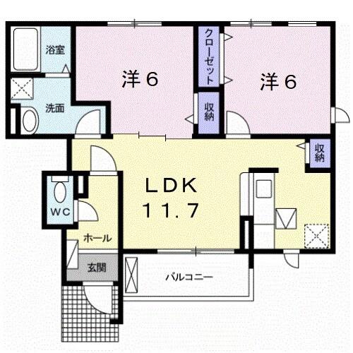 パルティール I(2LDK/1階)の間取り写真