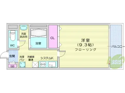 ポルトフィーノ仙台ウエスト(1K/6階)の間取り写真