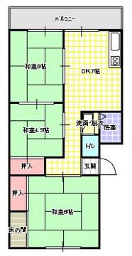 第一岸田マンション(3DK/3階)の間取り写真