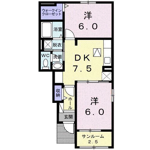 クレセントB(2DK/1階)の間取り写真