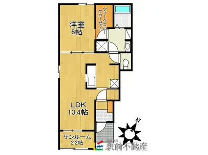 アールIII(1LDK/1階)の間取り写真