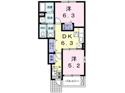 グランド-ルET F(2DK/1階)の間取り写真