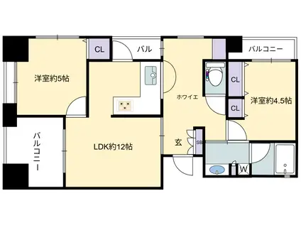 ワコーレ新神戸カデンツァ(2LDK/5階)の間取り写真