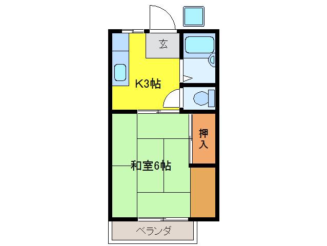 サンシティモリヤ(1K/2階)の間取り写真