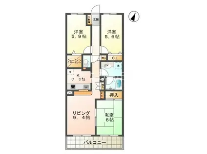 バンベール新生公園(3LDK/6階)の間取り写真