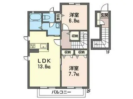 メゾンラフォーレA棟(2LDK/2階)の間取り写真