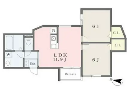 S APT.玉津町(2LDK/1階)の間取り写真