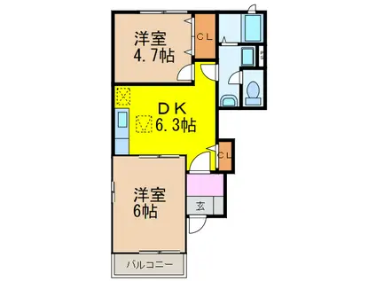 オリーブA・B(2DK/1階)の間取り写真