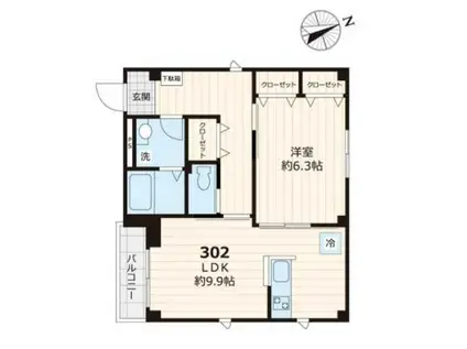 ビューノ東池袋(1LDK/3階)の間取り写真