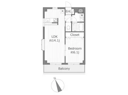 ヴェルデ関(1LDK/3階)の間取り写真