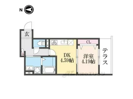 THECITY京都醍醐2(1DK/1階)の間取り写真