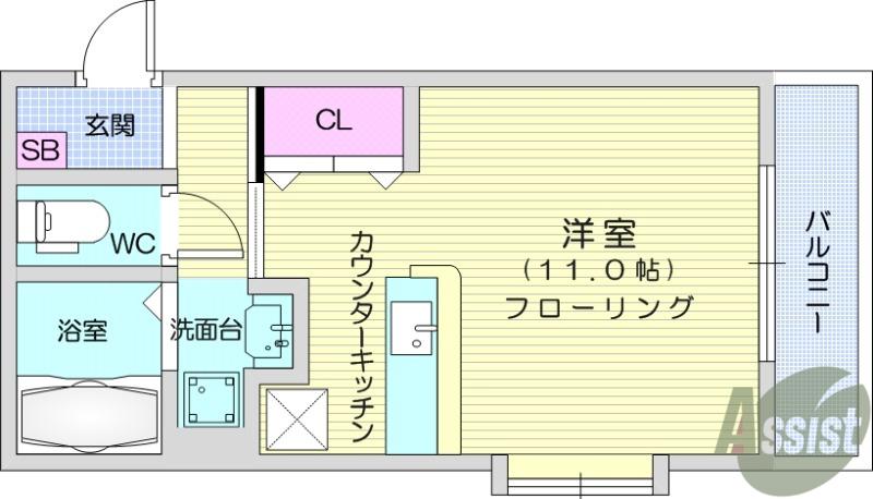 サン・ヴィレッジ(ワンルーム/2階)の間取り写真