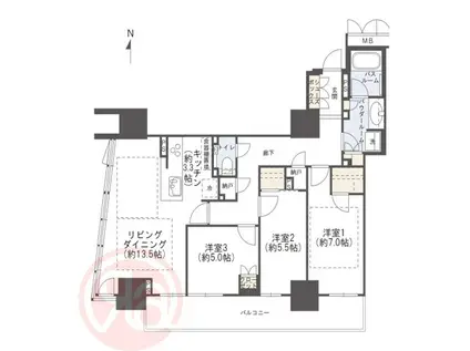 プレミストタワー靱本町(3LDK/10階)の間取り写真