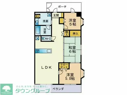 サンクレイドル高崎ガーデンコート(3LDK/2階)の間取り写真