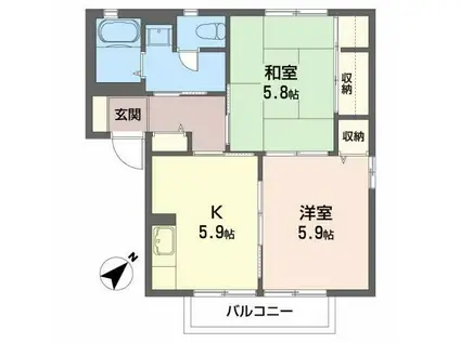 パステル・コートA(2K/2階)の間取り写真