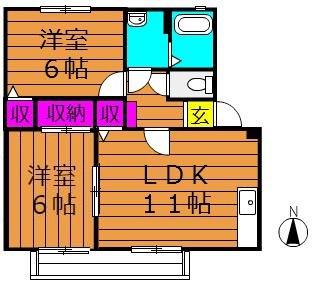 ビアン連島A棟(2LDK/2階)の間取り写真