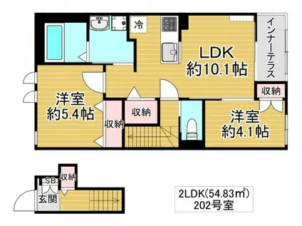 THE NOOK ウエスト(2LDK/2階)の間取り写真