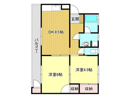 エクスト神田町(2DK/1階)の間取り写真