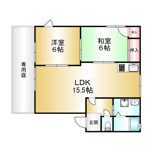 アーバンライフ美しが丘(2LDK/1階)の間取り写真