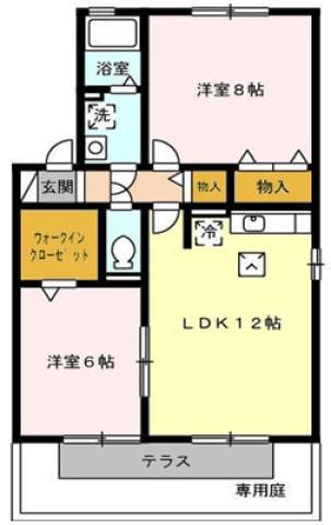 クウラージュ C棟(2LDK/1階)の間取り写真