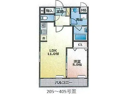 ディア・ウェッジ(1LDK/4階)の間取り写真