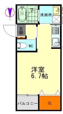 ヴァンベール岡崎(1K/2階)の間取り写真